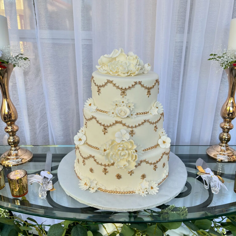 Wedding or quinceañera cake by Arcoiris Fine Bakery