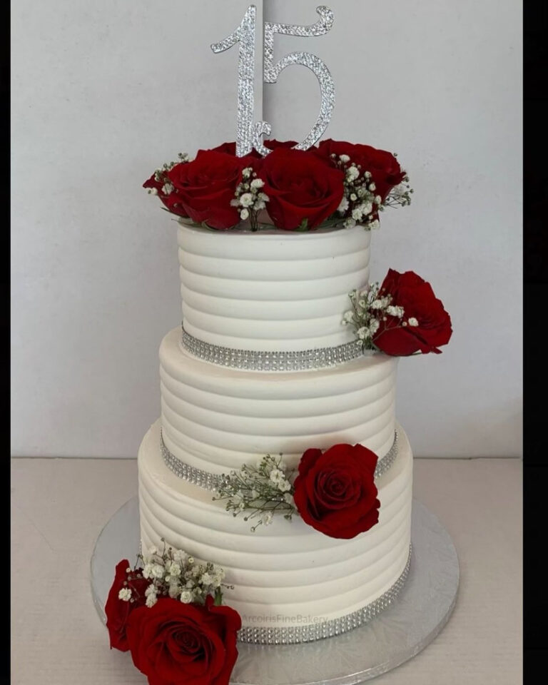 Wedding or quinceañera cake by Arcoiris Fine Bakery