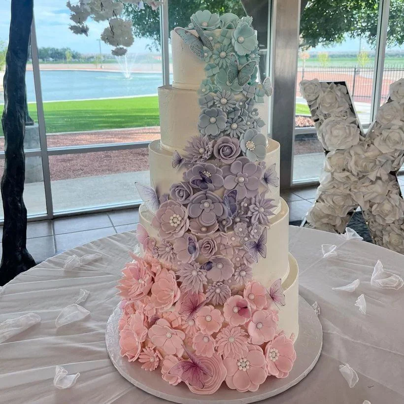 Wedding or quinceañera cake by Arcoiris Fine Bakery